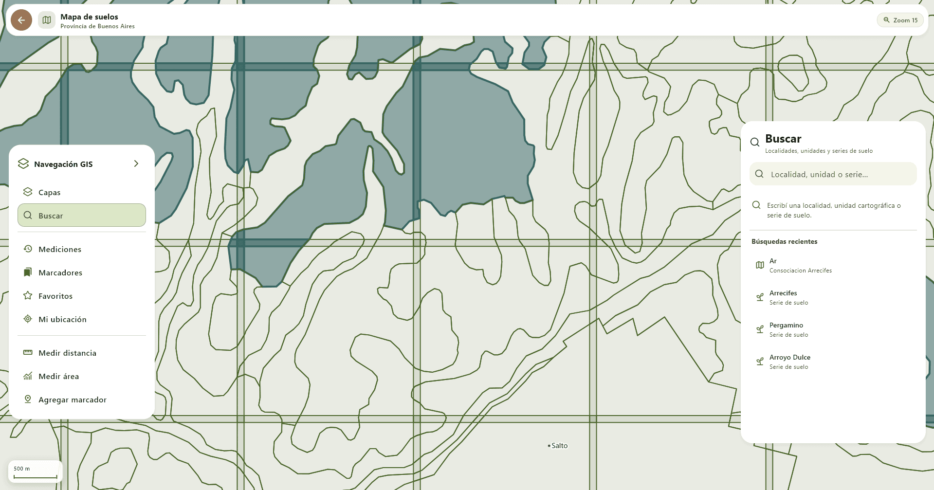 Mapa de suelos y búsqueda cartográfica en SuelosAR para Windows